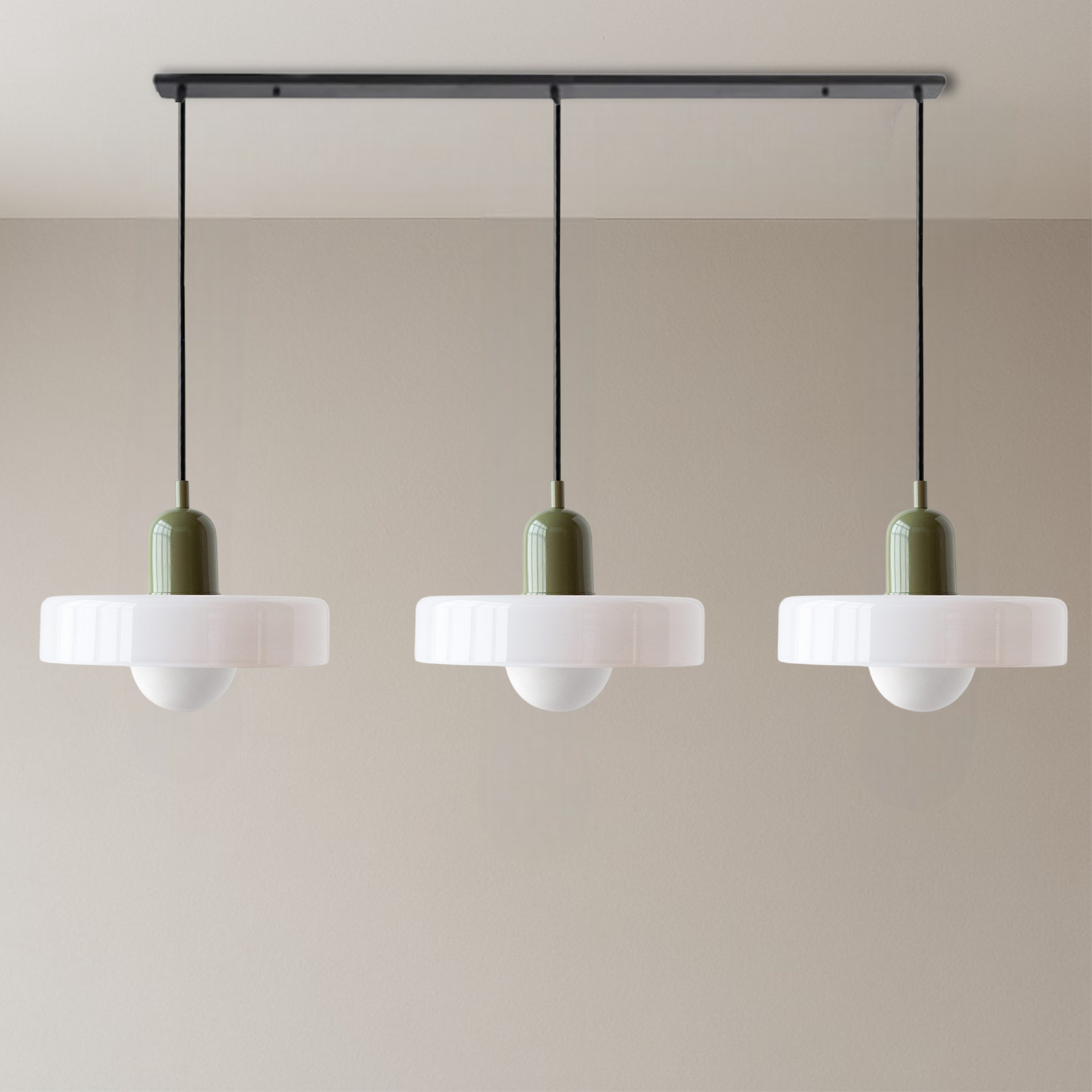 3-hovedet Bauhaus-pendel i farvet glas
