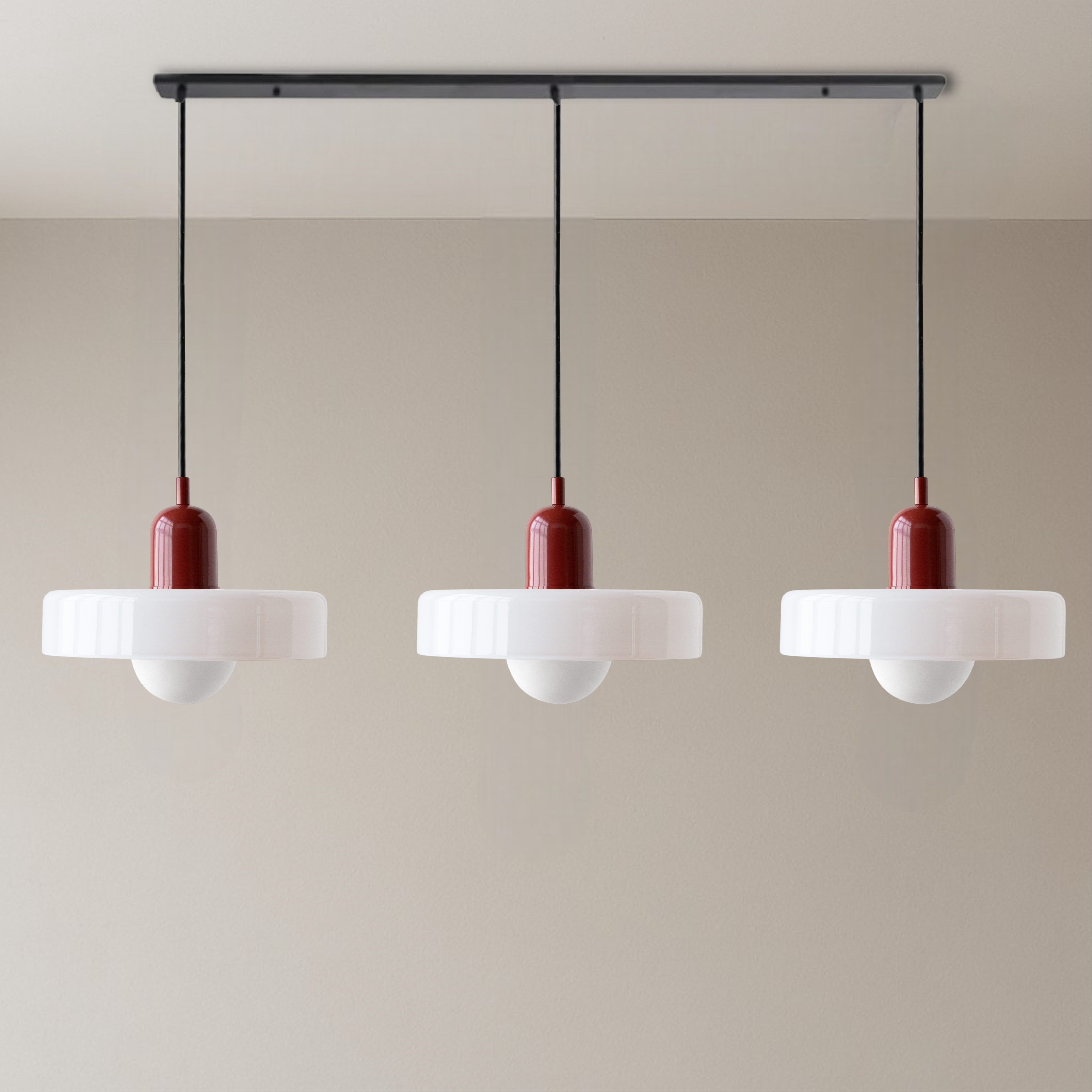 3-hovedet Bauhaus-pendel i farvet glas