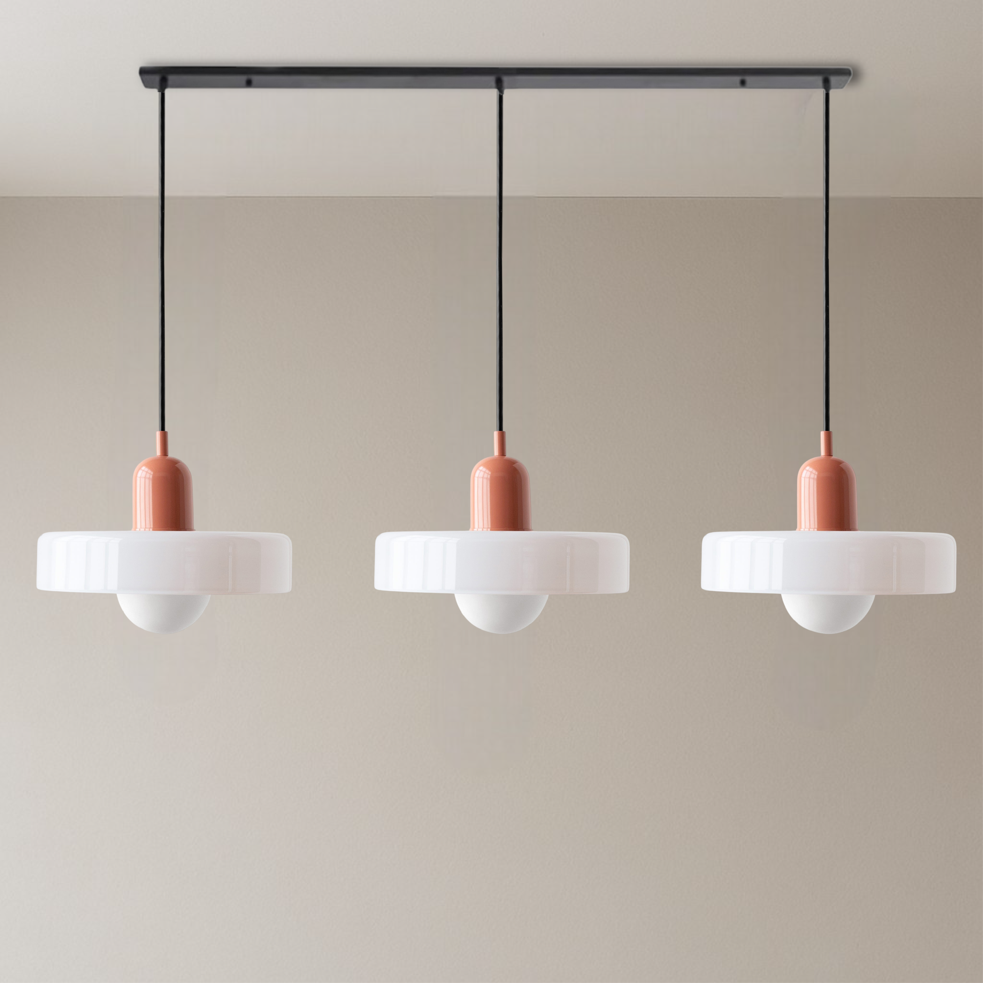 3-hovedet Bauhaus-pendel i farvet glas