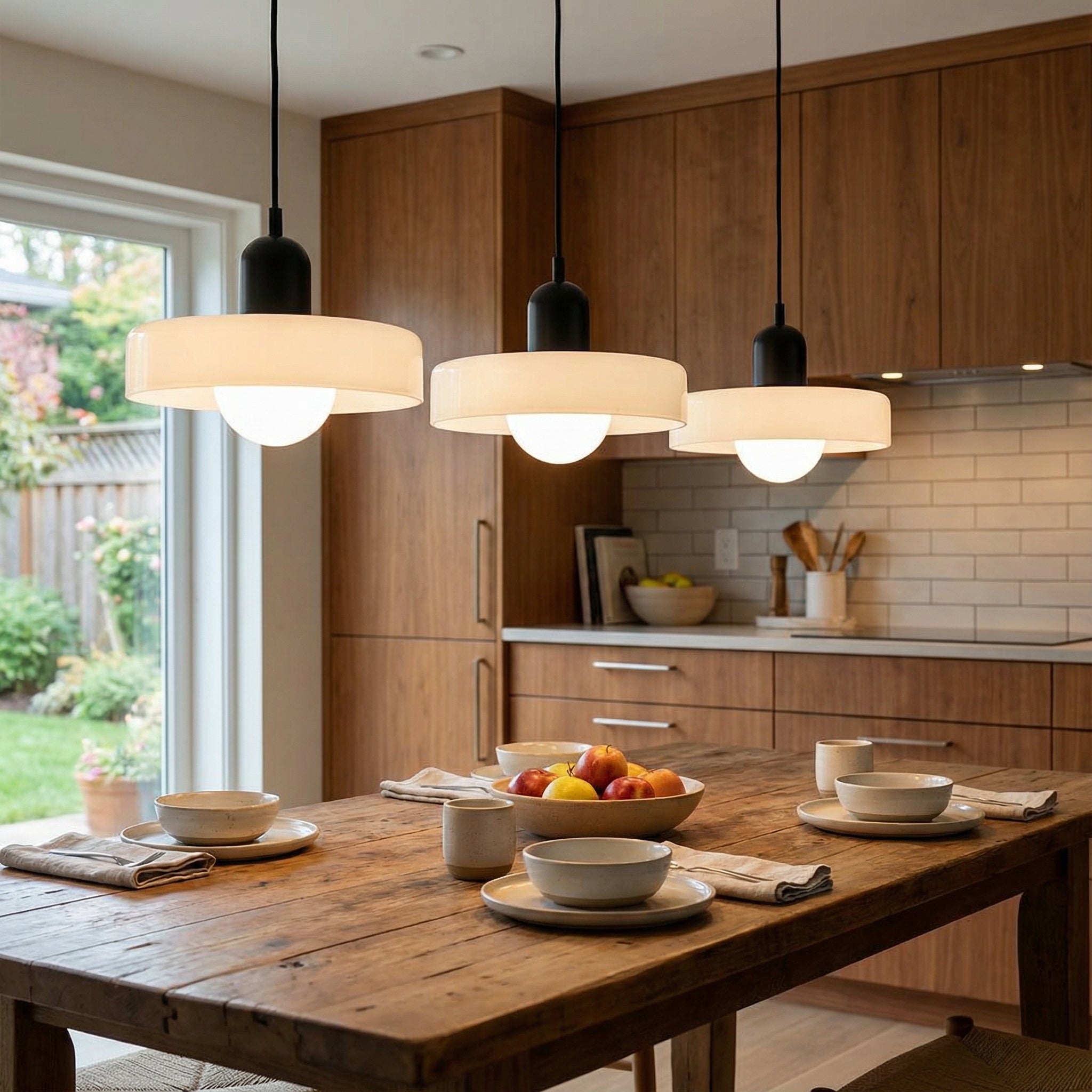 3-hovedet Bauhaus-pendel i farvet glas