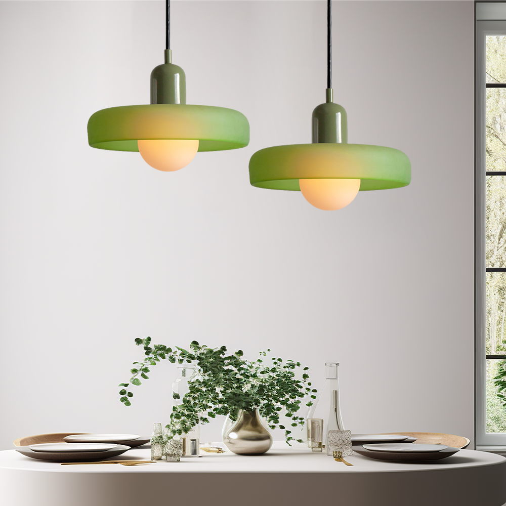 Bauhaus-pendel i farvet glas