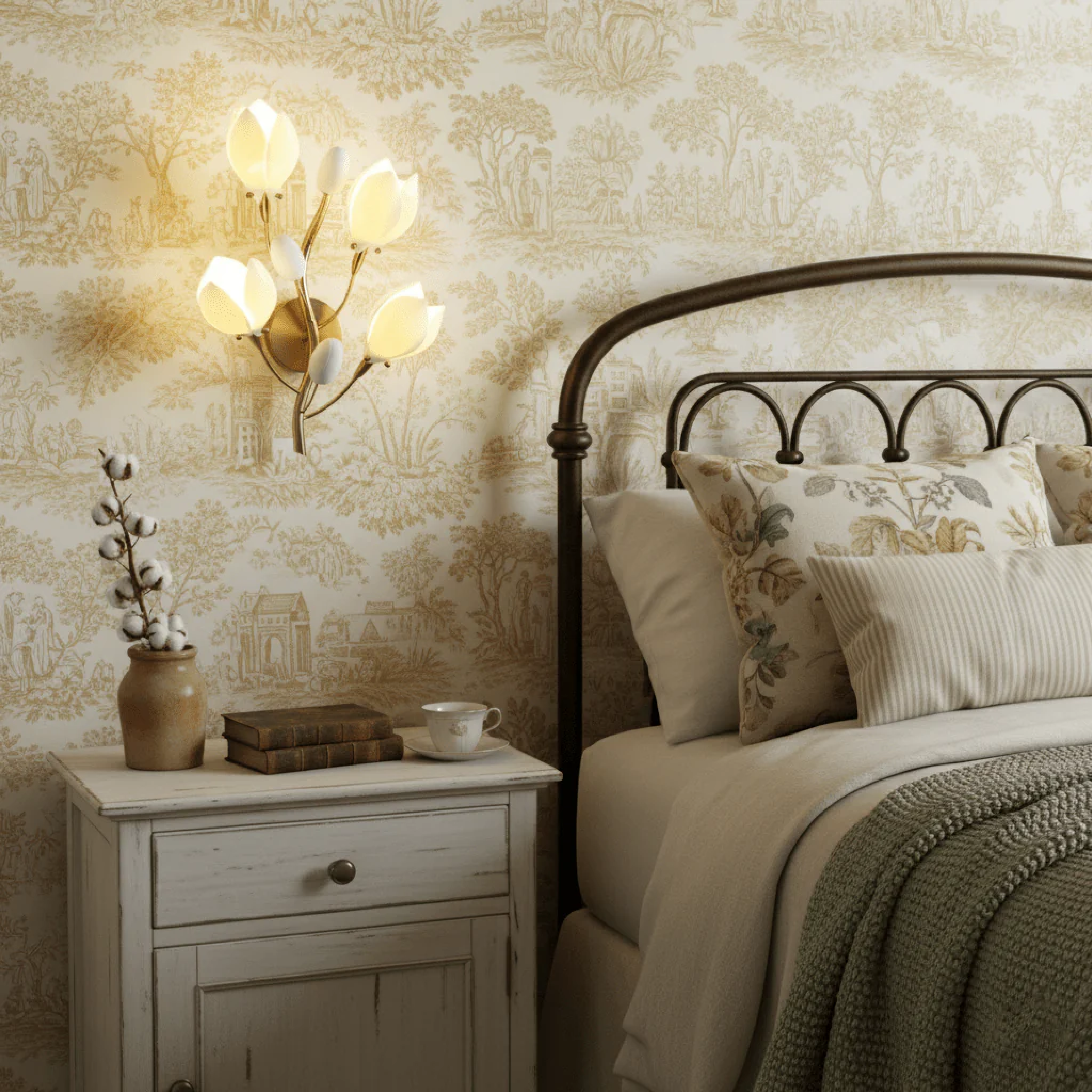 Keramisk blomster-væglampe