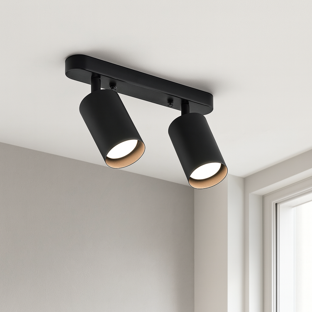 Drejelig spot-loftslampe med 2 hoveder
