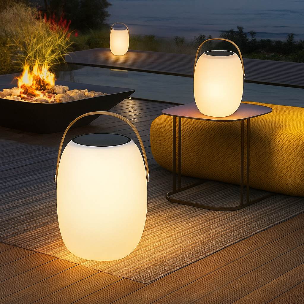 Bærbar solcellelampe til terrassen