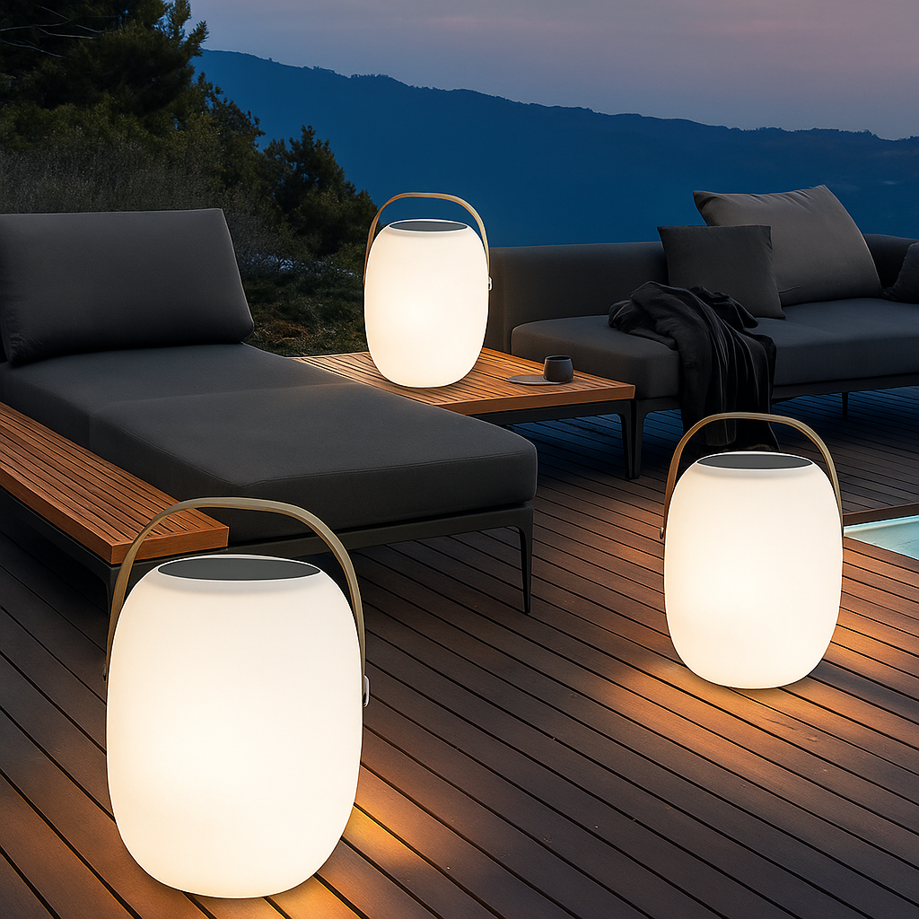 Bærbar solcellelampe til terrassen