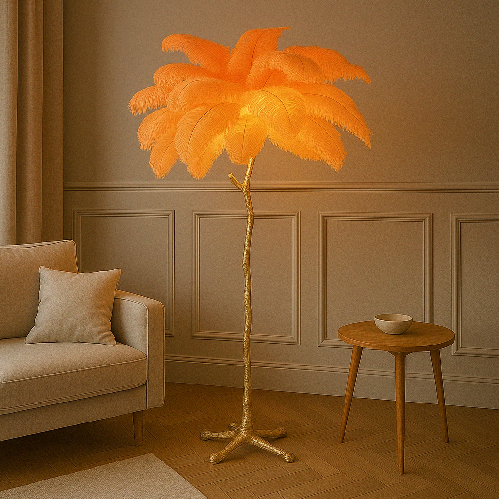Gulvlampe med fjer