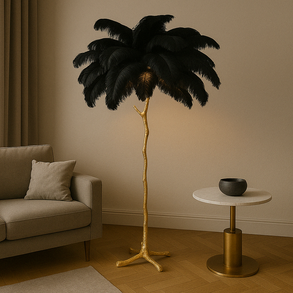 Gulvlampe med fjer