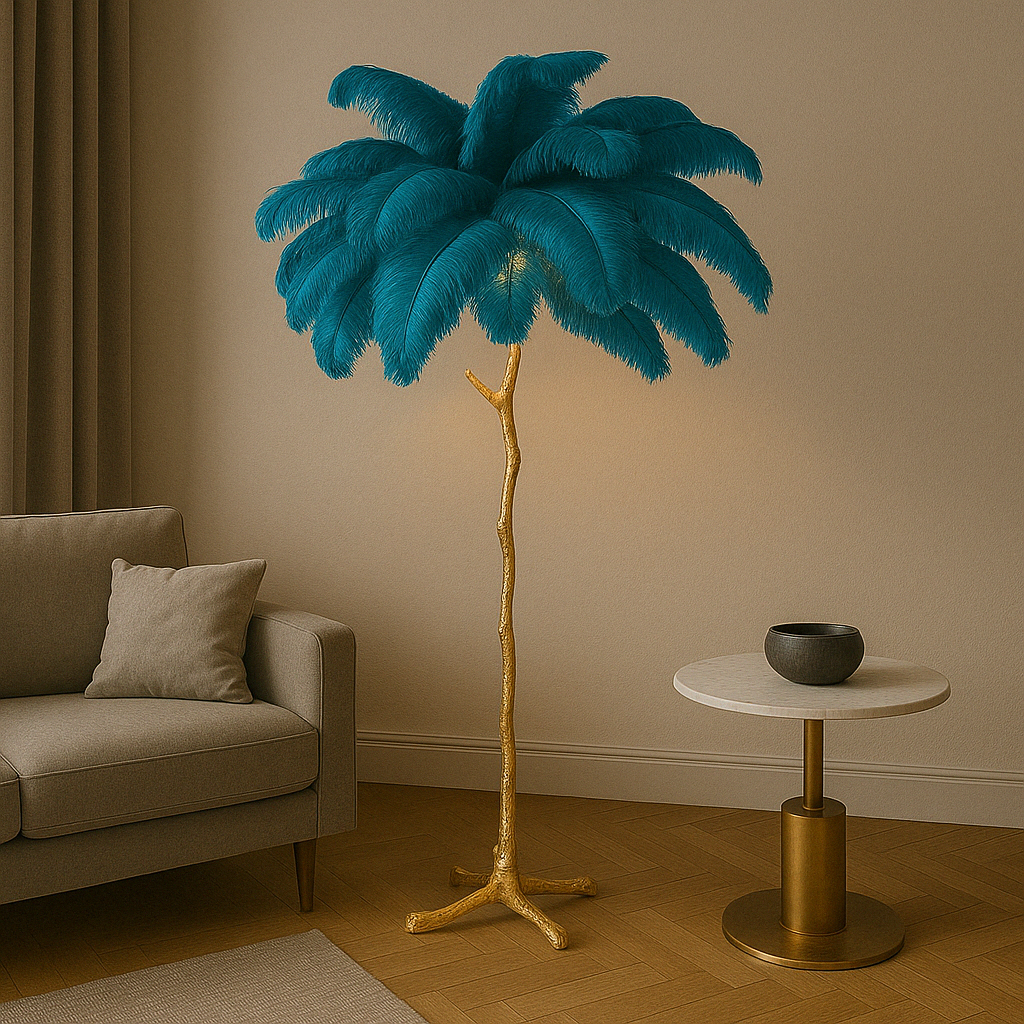 Gulvlampe med fjer