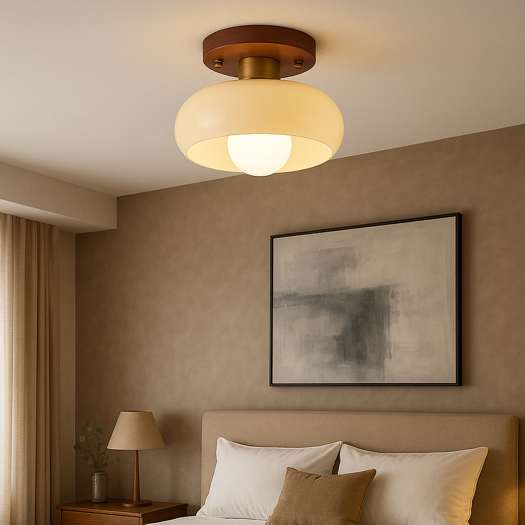 Loftslampe i cremefarvet træ