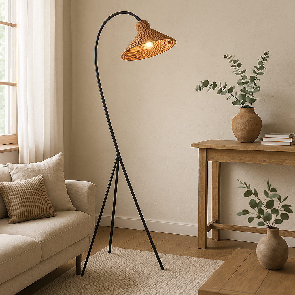 Gulvlampe med bambushætte