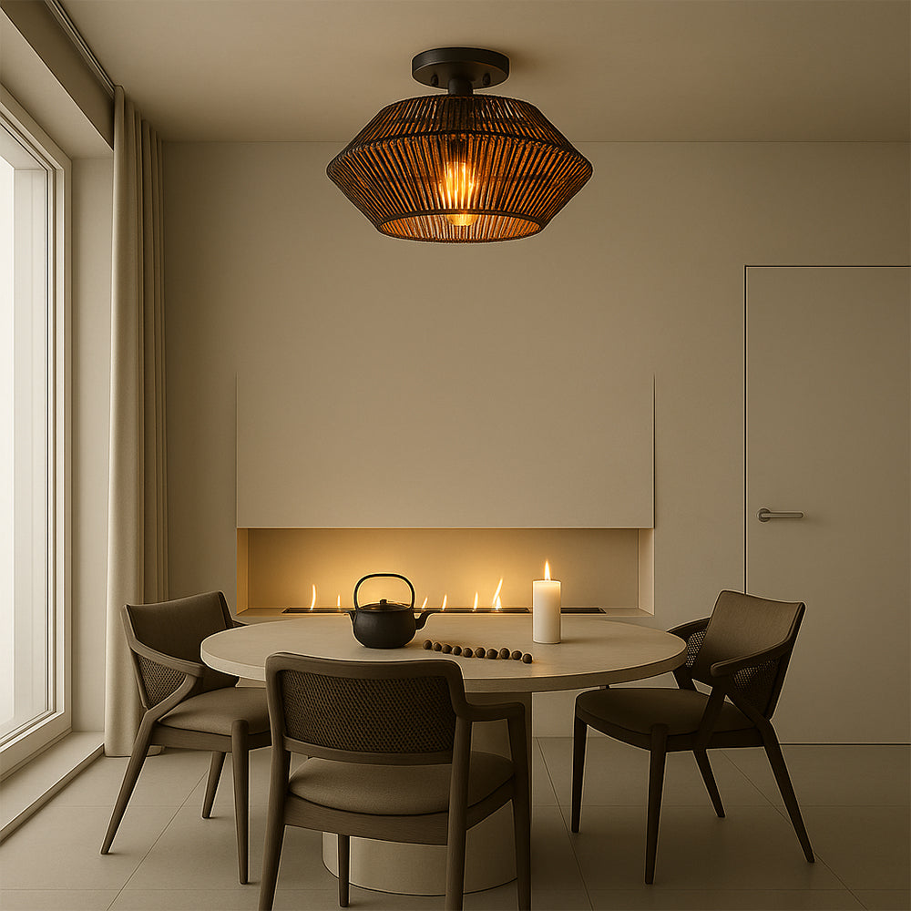 Bambusvævet loftslampe