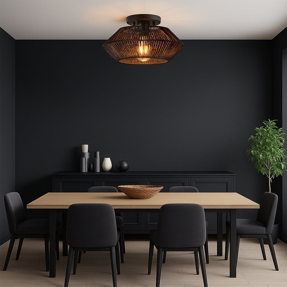 Bambusvævet loftslampe