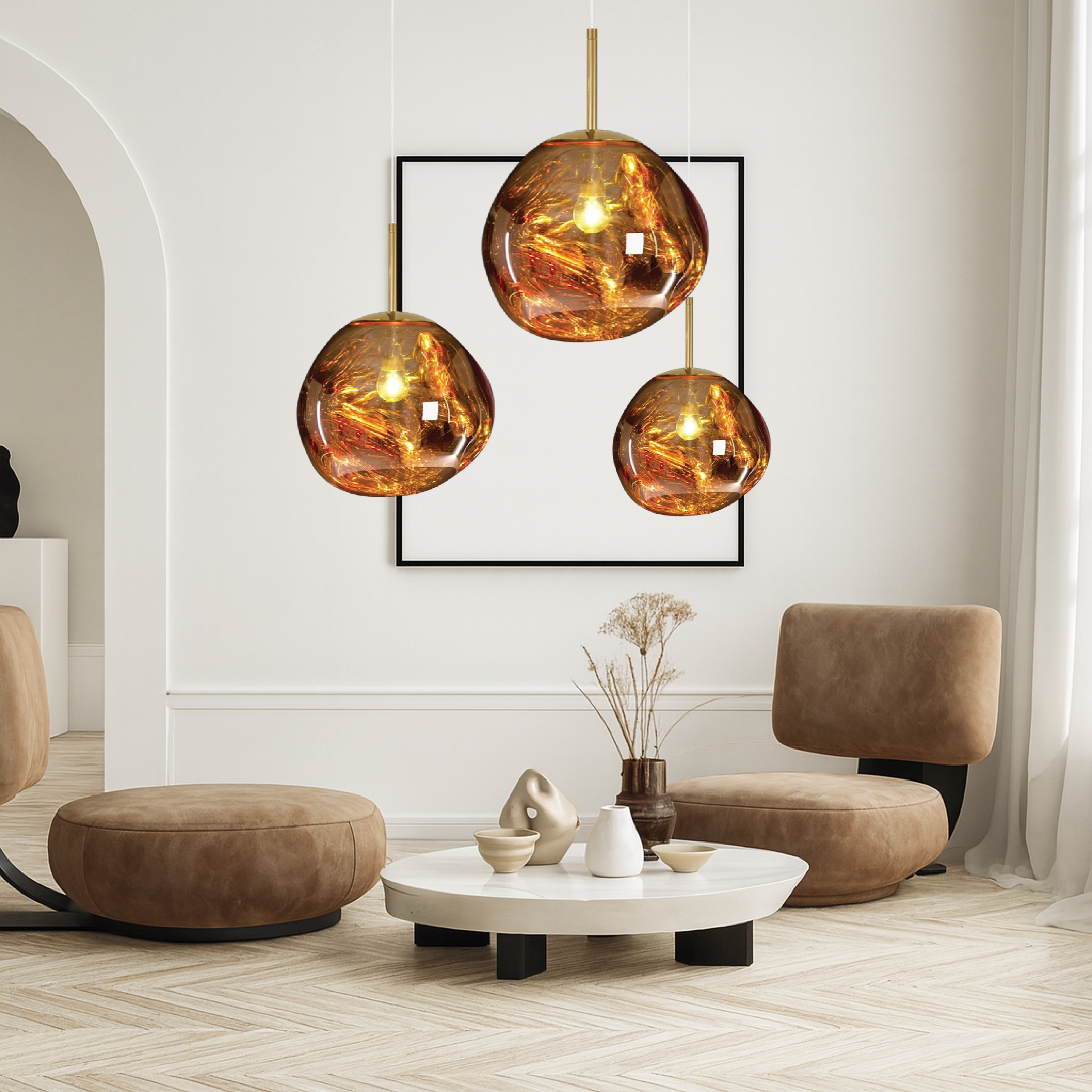 Pendellampe i smeltet glas