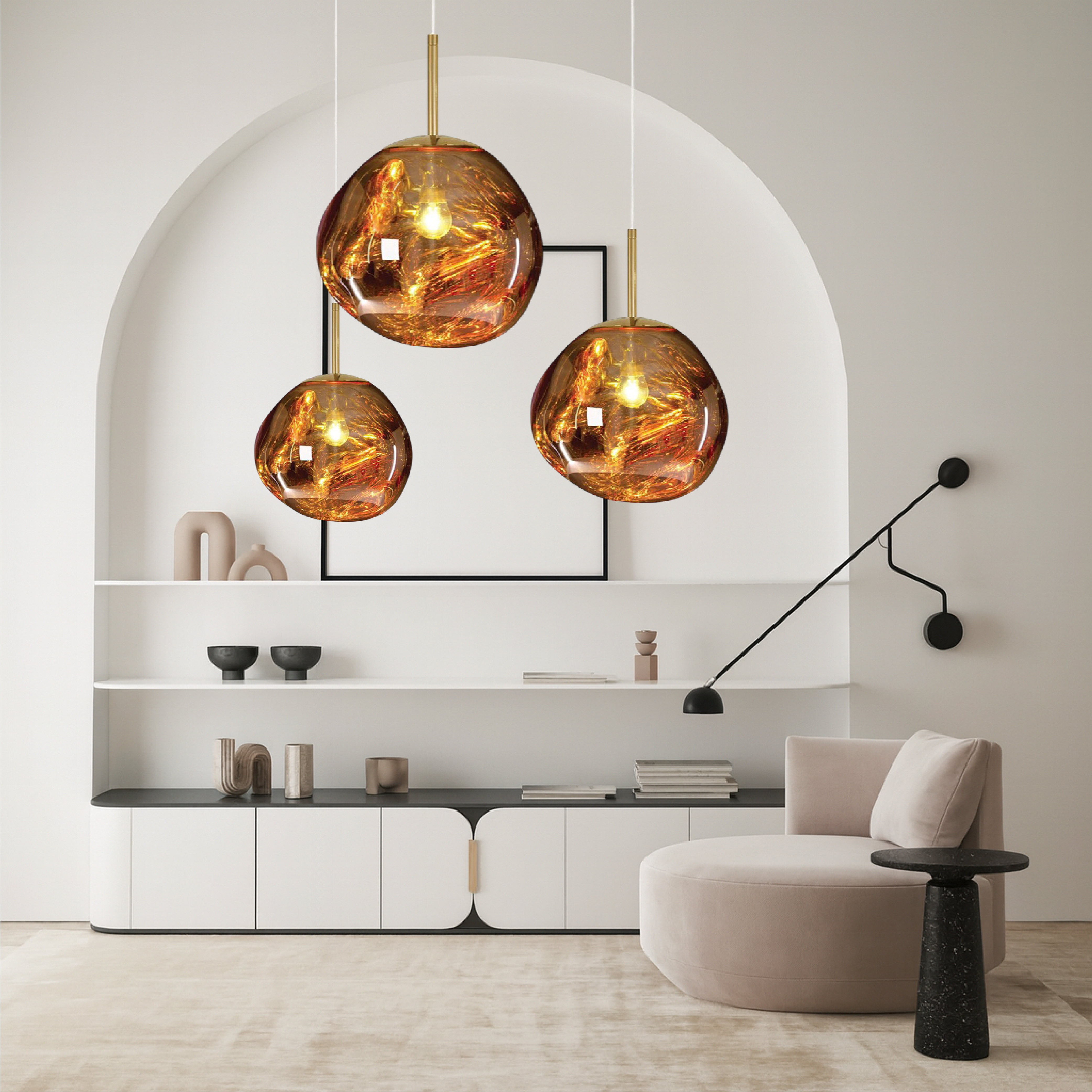Pendellampe i smeltet glas