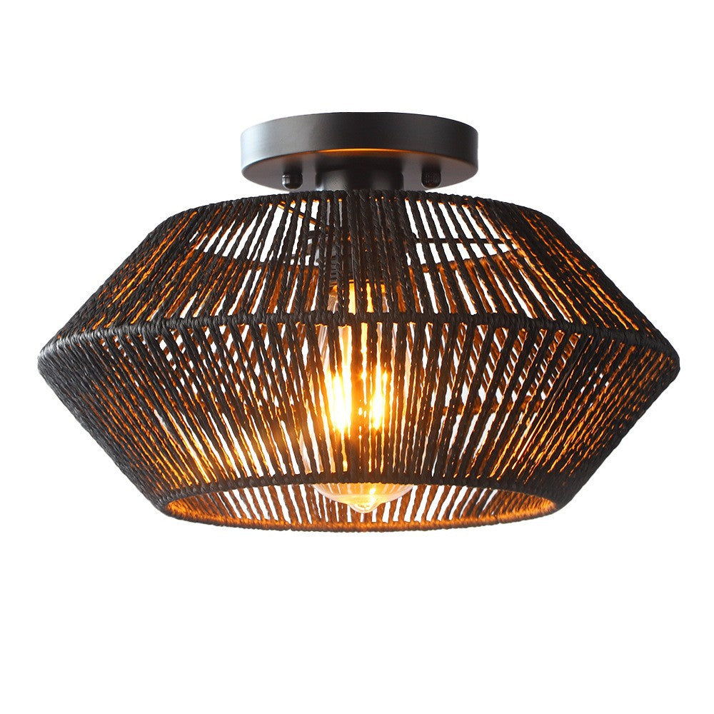 Bambusvævet loftslampe