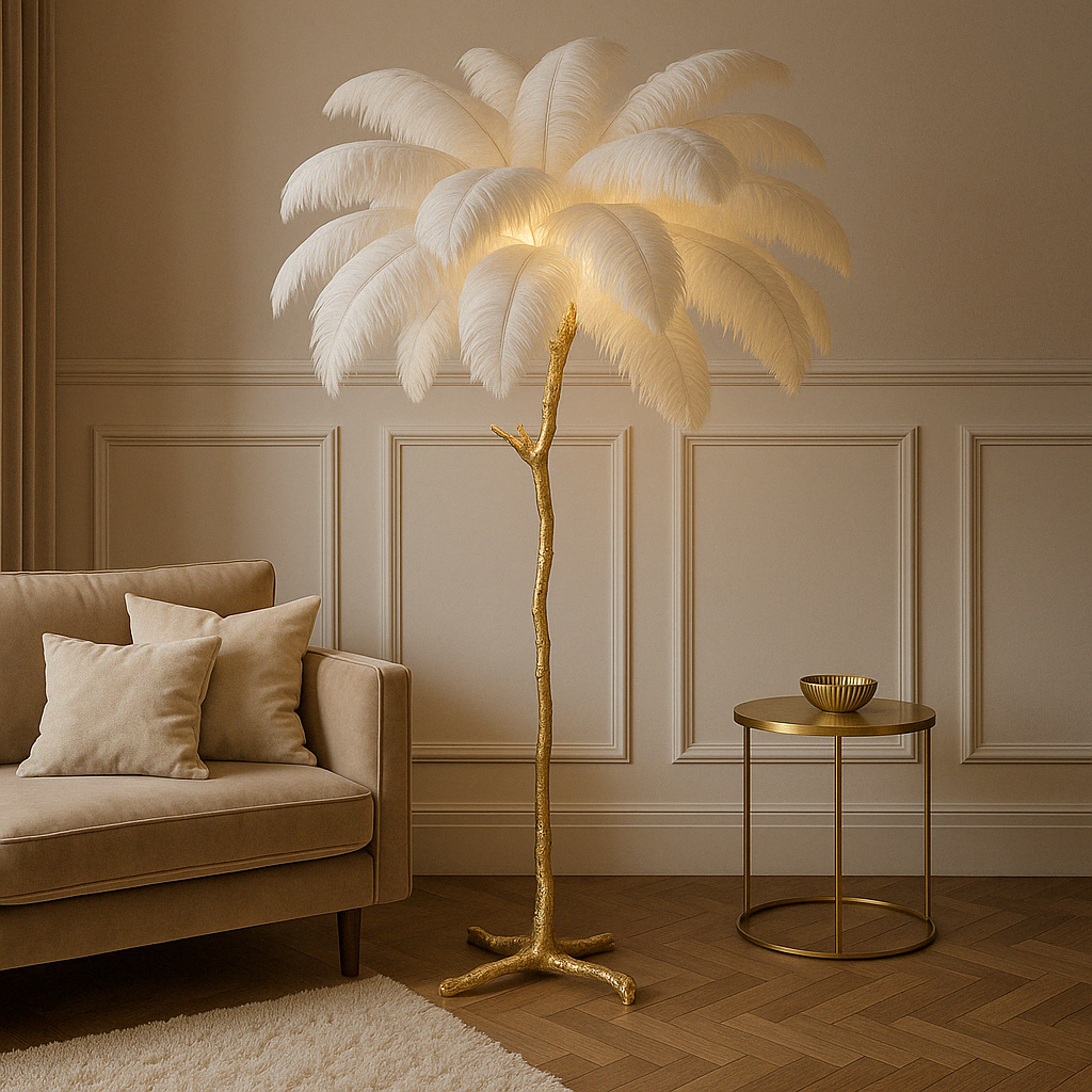 Gulvlampe med fjer