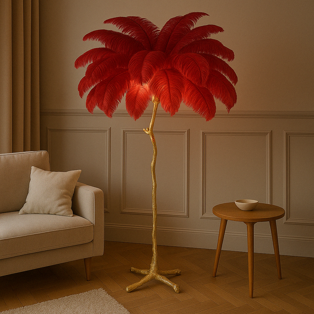 Gulvlampe med fjer
