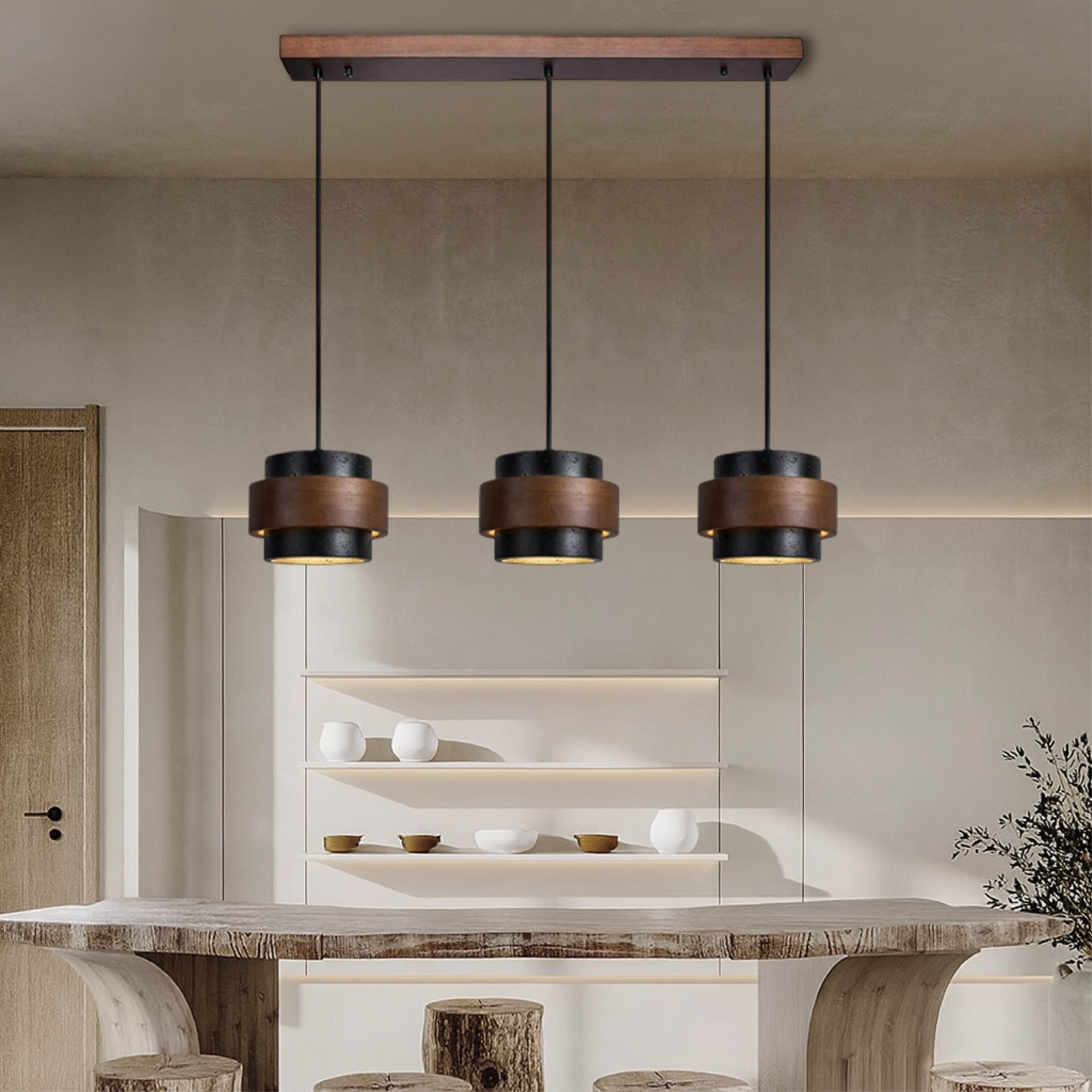 3-hovedet sort travertin-pendel