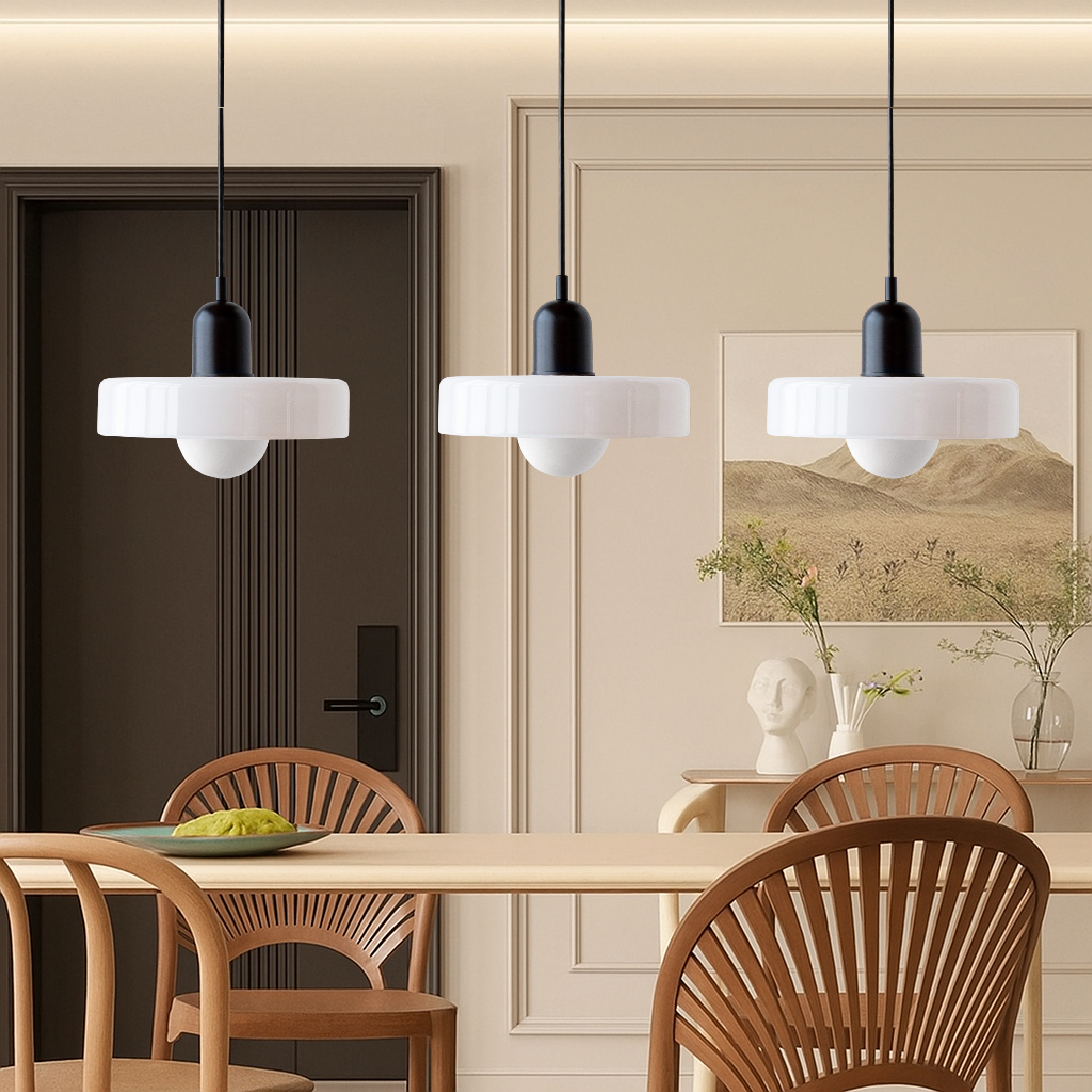 3-hovedet Bauhaus-pendel i farvet glas