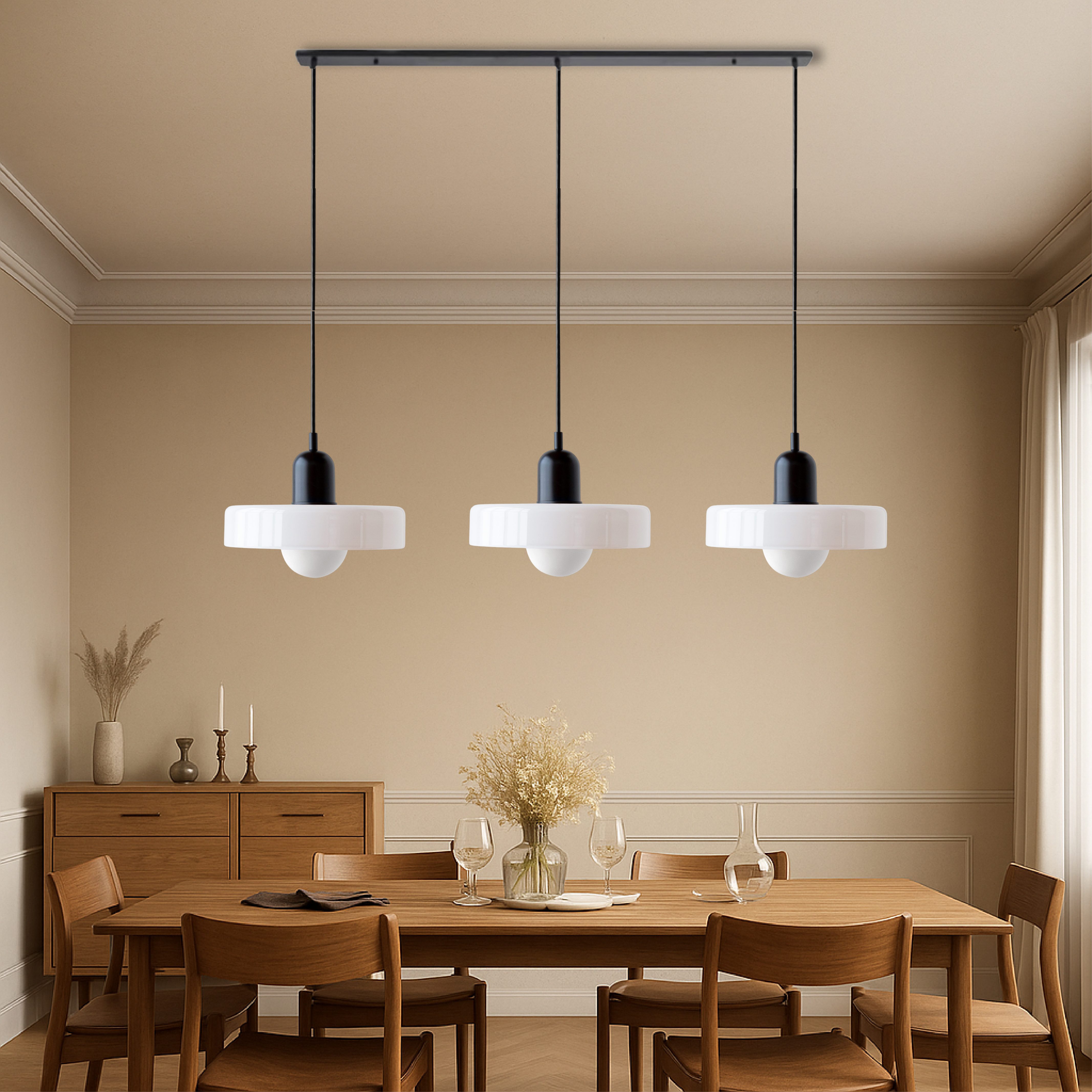 3-hovedet Bauhaus-pendel i farvet glas
