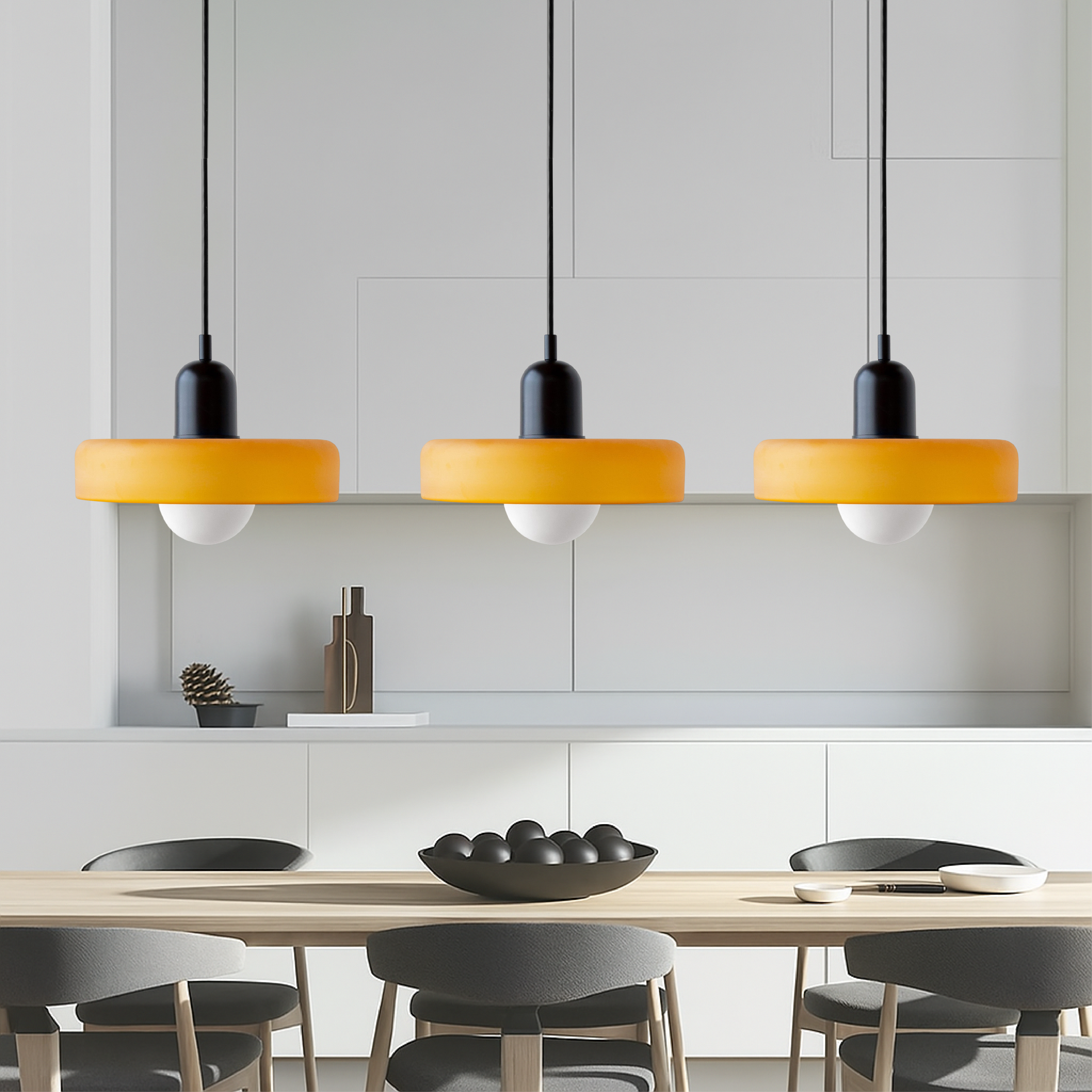 3-hovedet Bauhaus-pendel i farvet glas