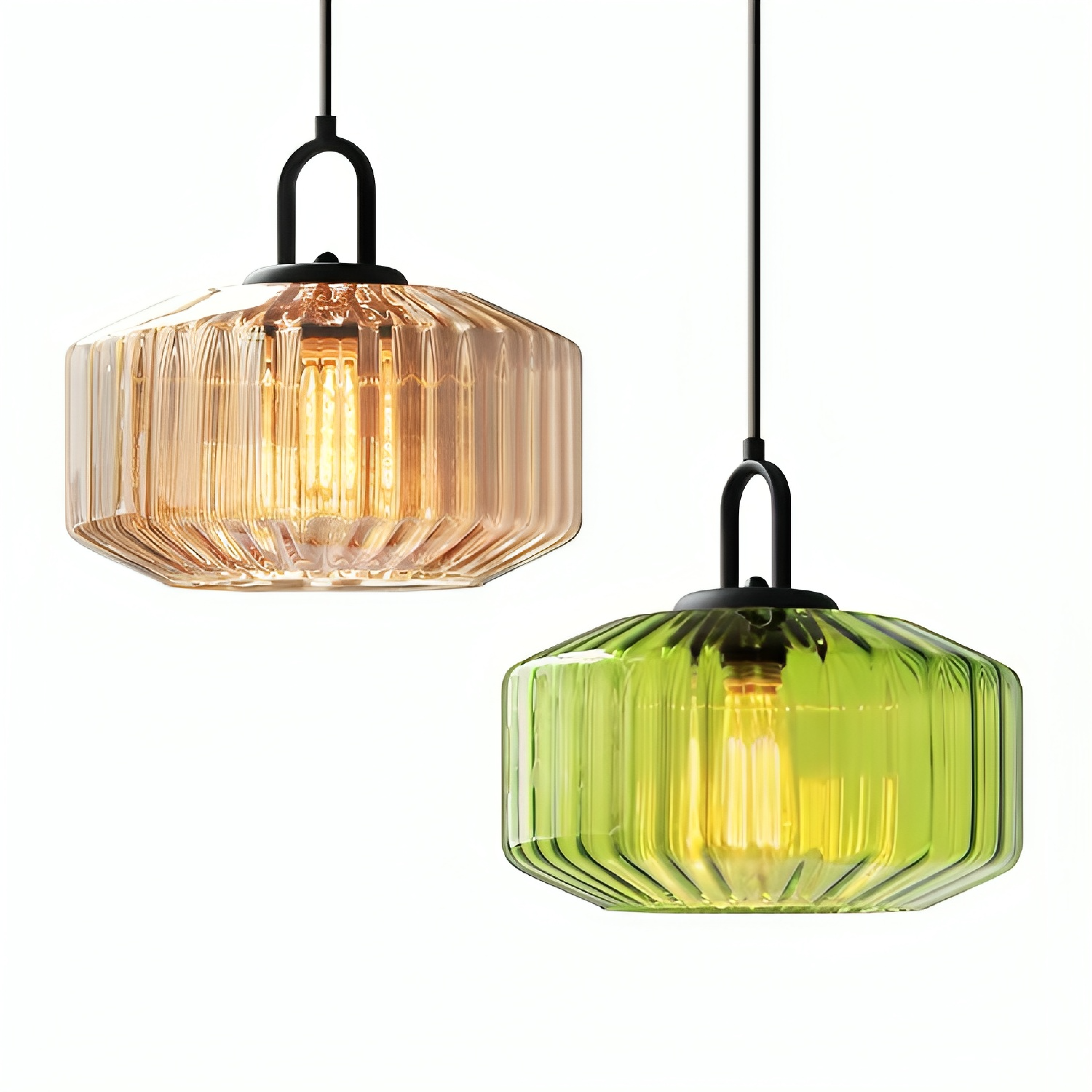 Pendellampe i farvet glas