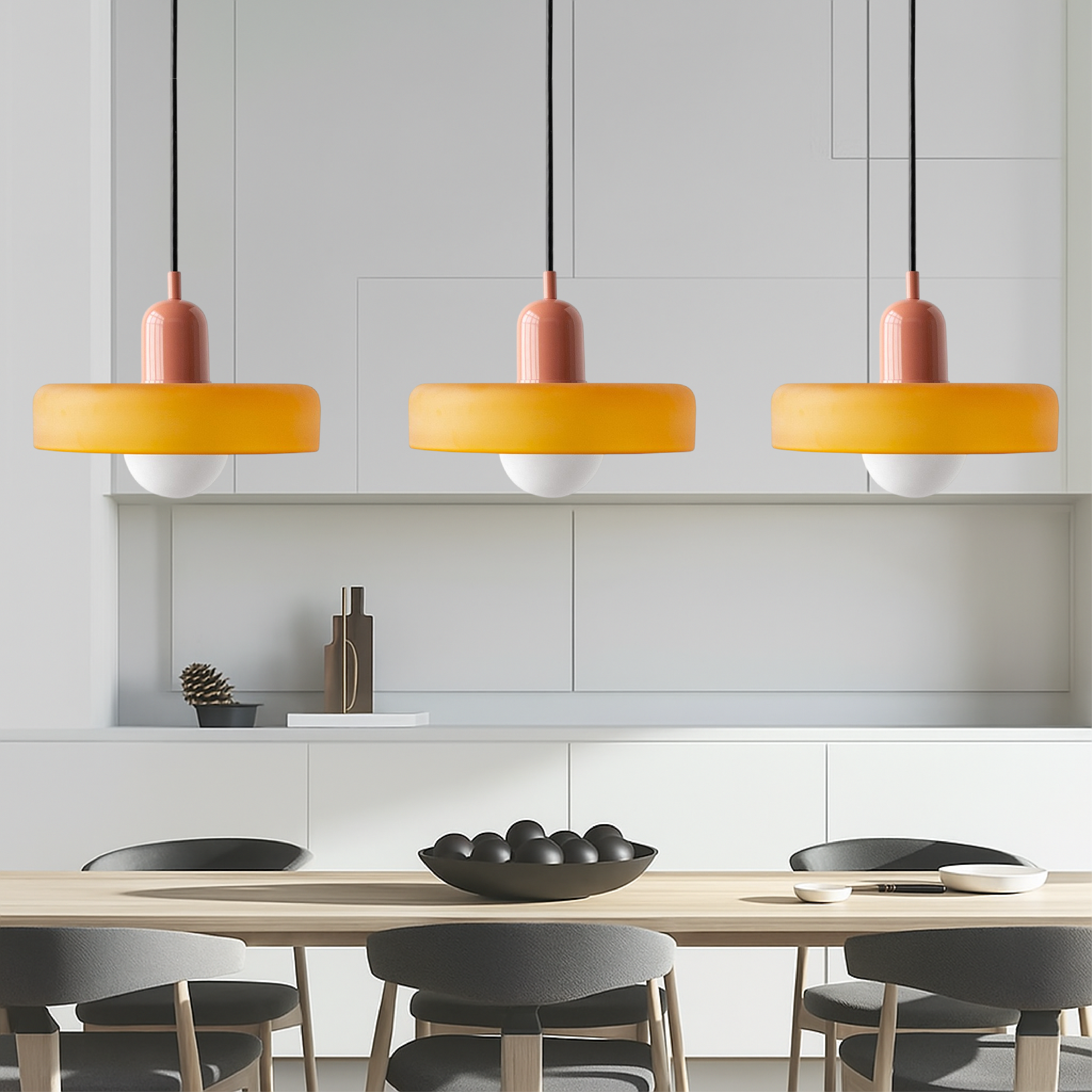 3-hovedet Bauhaus-pendel i farvet glas