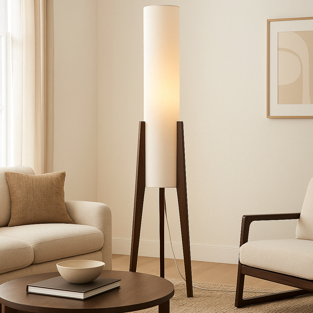Gulvlampe i massiv valnød